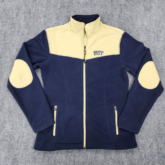 Pitt Panthers Jacket Womens XL Blue Yellow Full Zip Fleece Elbow Pads Colosseum - Picture 1 of 16